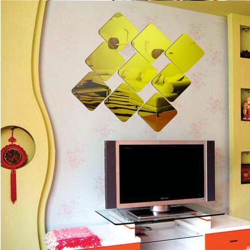 AliExpress 6 pieces square rounded corners 15cm*15cm mirror wall stickers home background wall stickers removable
