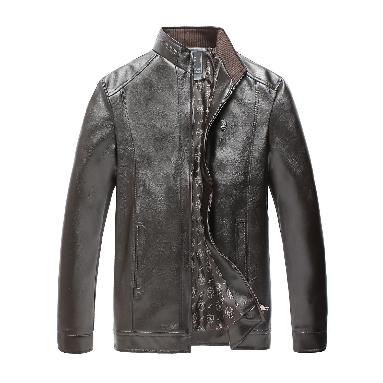 2018 father new pattern man PU leather clothing Autumn Middle and old age Stand collar Thin section leather jacket Mid length version coat