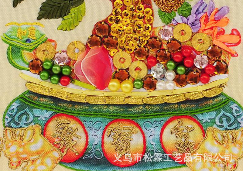 Oujin nianhua cinta bordado fábrica directa color impresión colgante pintura pequeño dios de la riqueza Sala entrada pintura decorativa