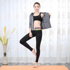 新款韩版瑜伽服健身跑步户外运动三件套纯色紧身速干套装全国包邮
