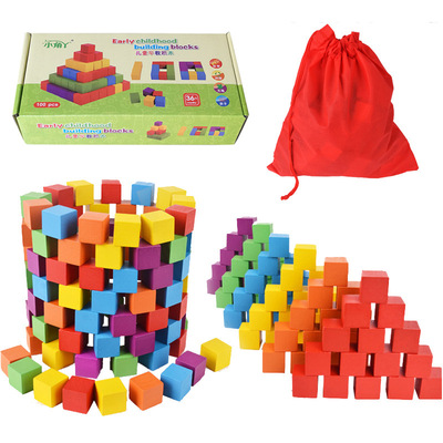 木制彩色100粒正方体积木 小学数学奥数教具 学生木质益智玩具