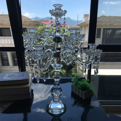 厂家直销新款欧式创意水晶烛台婚庆道具生日酒店装饰摆件九头烛台