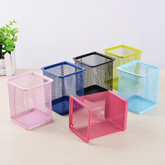 鏤空方形鐵藝網格筆筒 辦公用品多功能桌面學生文具收納桶大容量