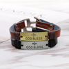 Bronze metal bracelet with letters, European style, genuine leather, wholesale