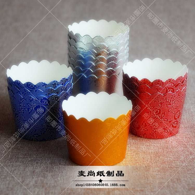 Oro y plata rojo y azul patrón taza pastel taza de papel Qi Feng papel soporte medio papel de aluminio resistente a altas temperaturas taza de papel para hornear