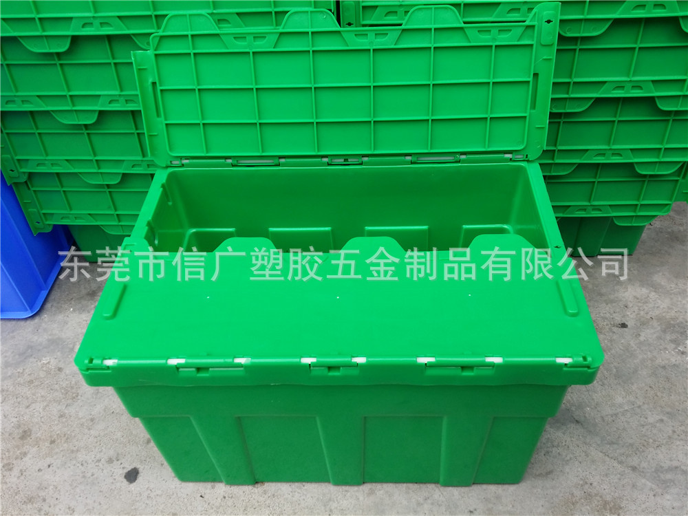 供应成都绿色塑胶储物箱 加厚连盖斜插物流箱 食品运输密封塑胶箱