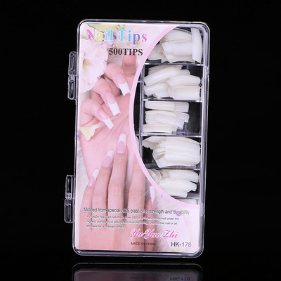 外贸韩标abs美甲假指甲500片大盒半贴甲片透明自然美甲工具|ms