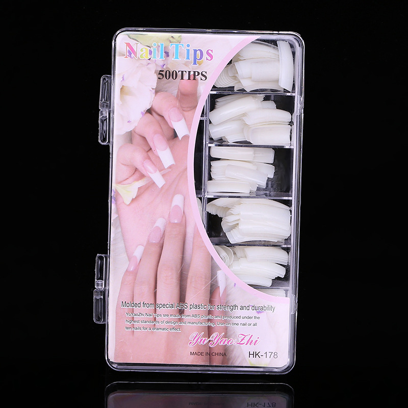 外贸韩标abs美甲假指甲500片大盒半贴甲片透明自然美甲工具|ms