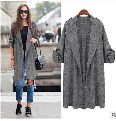 速卖通2019欧美大码胖MM春秋中长款外套开衫休闲西装风衣现货|ms