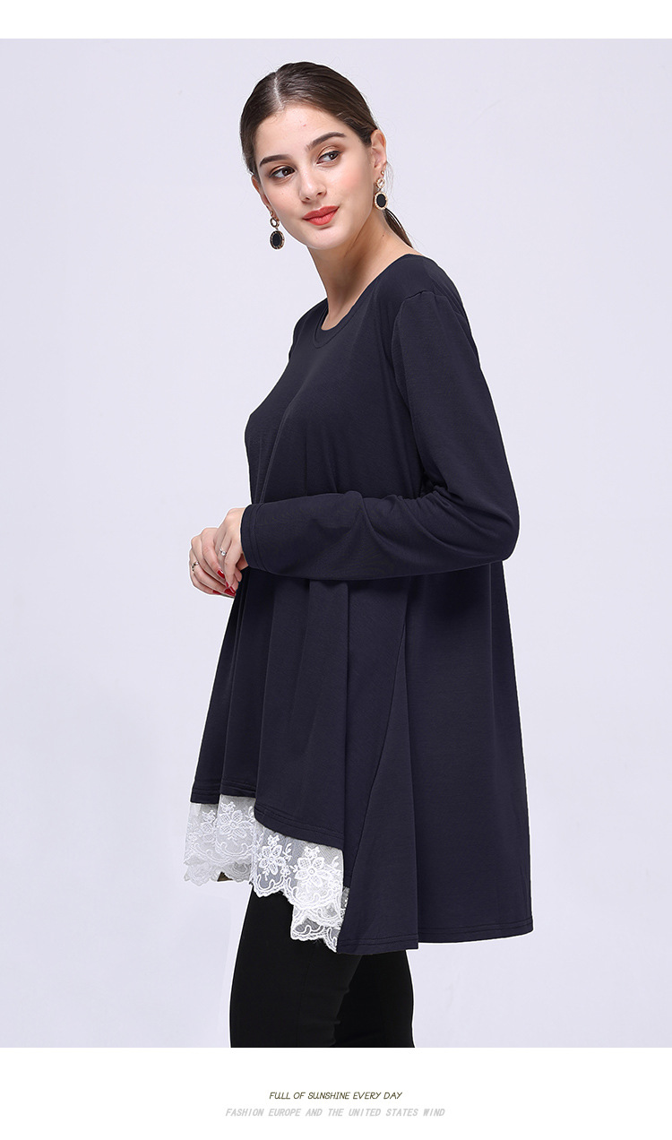 stitching round neck mid-length loose long-sleeved T-shirt  NSJR18178