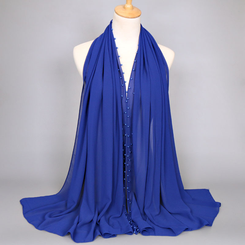 宝蓝色 (1)-珍珠雪纺头巾 民族风包头巾