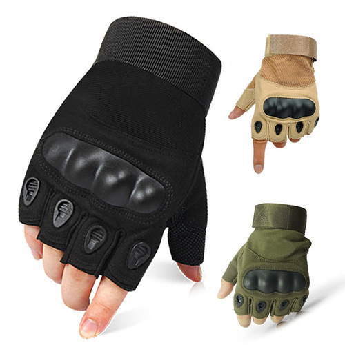 Foreign trade wholesale outdoor half-finger tactical gloves microfiber men's and women's sports non-slip fitness military fans black shell training gloves