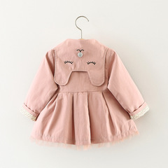 A035 Spring and Autumn New Arrival Girls' Cat Embroidered Collar Jacket Trench Coat for Kids Outing Wear 0-4