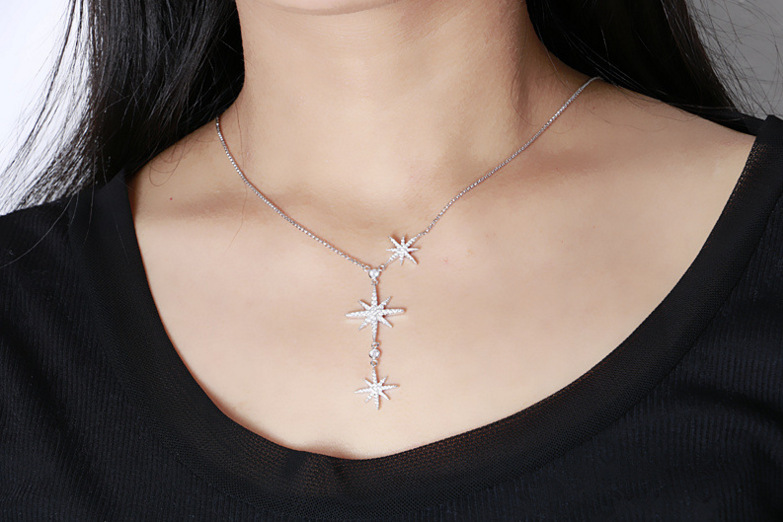 Fashion microinlaid zircon three eightpointed star necklace NHDO128945picture1