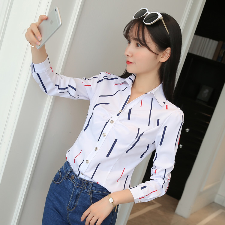 Autumn New Style Women's 2026 Korean Style Slim White Shirt Women's Casual White V-Neck Slimming Base Shirt Long-Sleeved Top