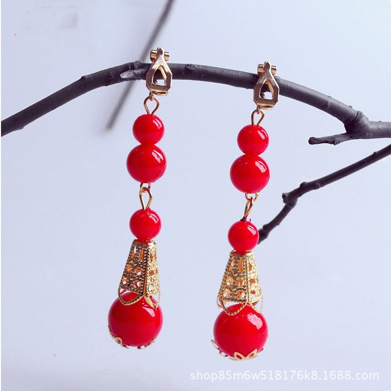 red earrings for bride from pearl