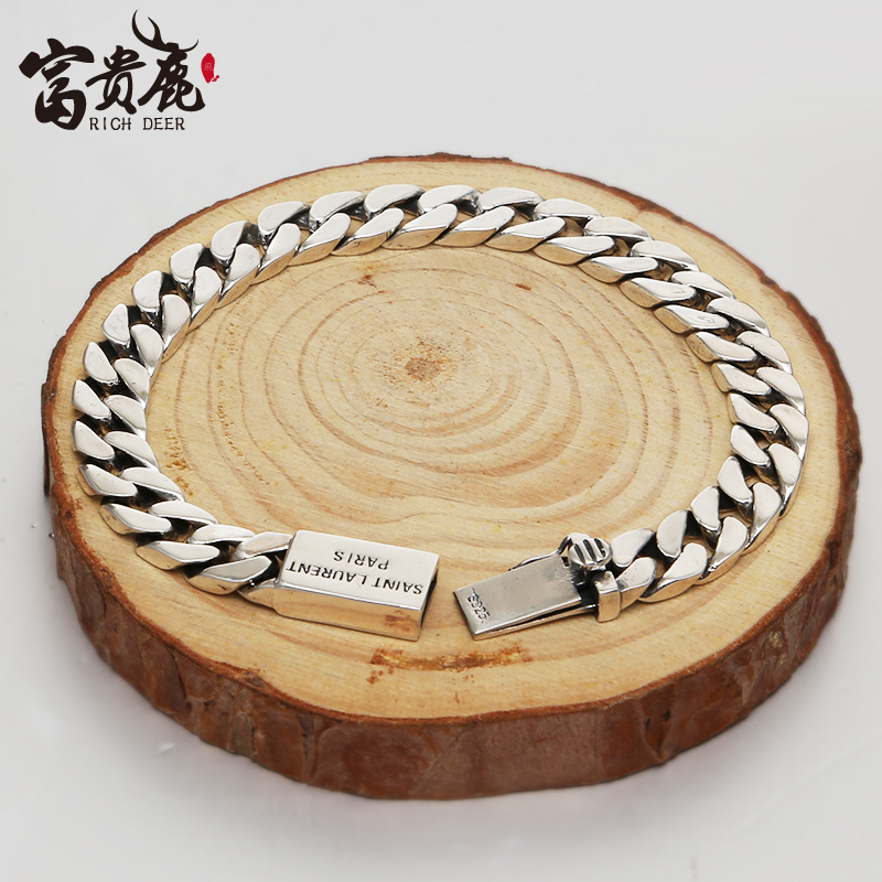 Wholesale 925 sterling silver fashion trend personality couple retro Thai silver bracelet Japanese cherry blossom new silver chain