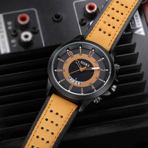 SOKI Sports Men's Quartz Fashion Belt Military Watch Student Calendar Amazon FBA Manufacturer