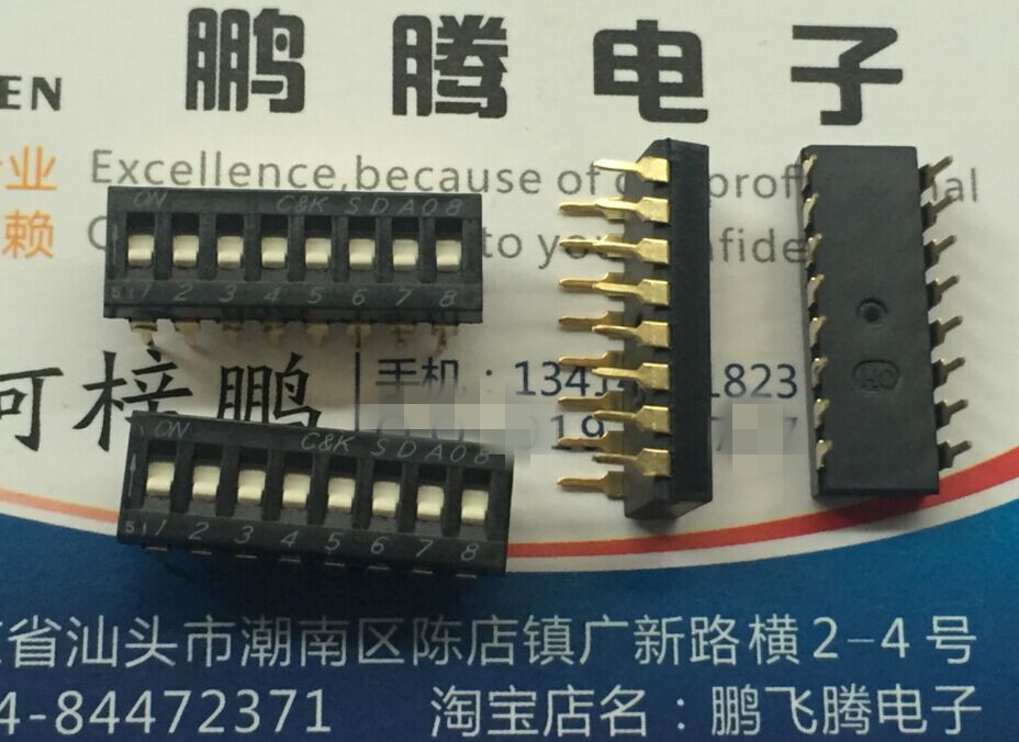 原装美国C&k SDA08H0BD 拨码开关8位 2.54mm 平拨编码 镀金脚 8P