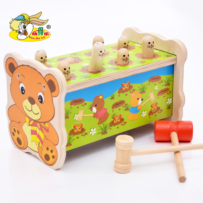 大号幼得乐小熊打地鼠木质益智早教动手男孩女宝宝1-3岁积木玩具