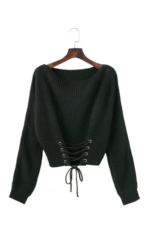 Suéter de Punto con Cordones, Estilo Corto, Otoño-Invierno 2025, Moda Europea y Americana para Mujer, AliExpress Wish