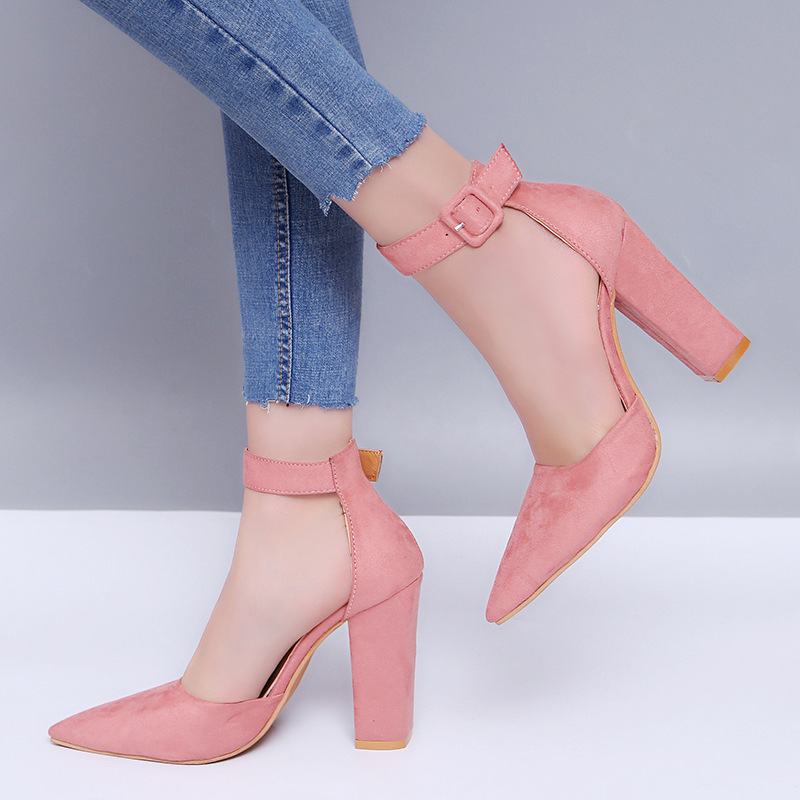 Women's Thick Heel High Heels Pointed Buckle Single Shoes