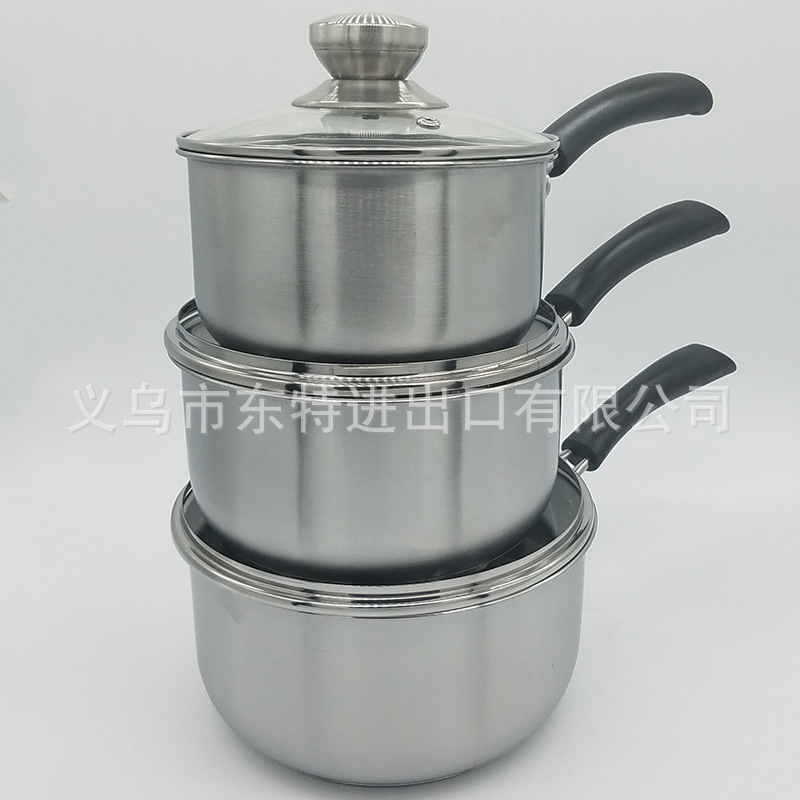 Factory direct sales of stainless steel milk pot single-handle milk pot three-piece set 16/18/20 household noodle pot gift set pot detail image 2