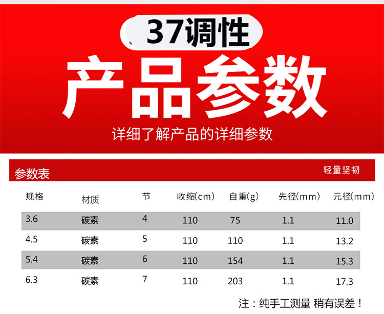 4H5H 6H钓鱼竿碳素轻硬黑坑竞技鲤鱼杆长节台钓竿2.7- 7.2米详情4