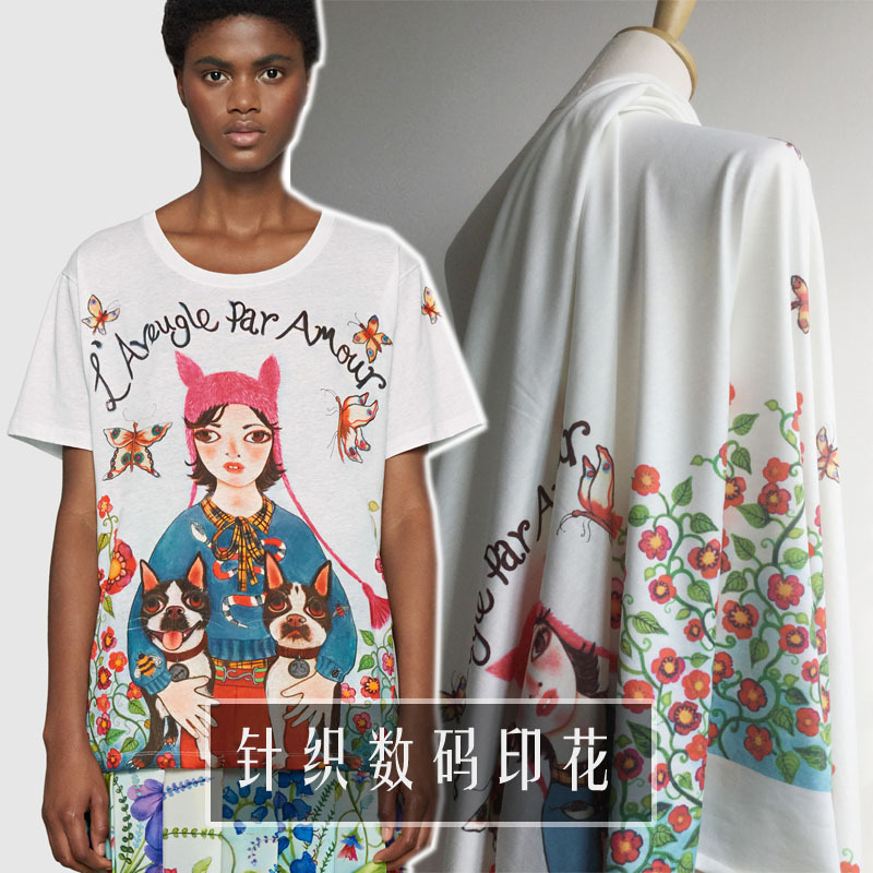 欧美大牌同款花型 G家春夏新款人与花图案数码印花加工 时装面料