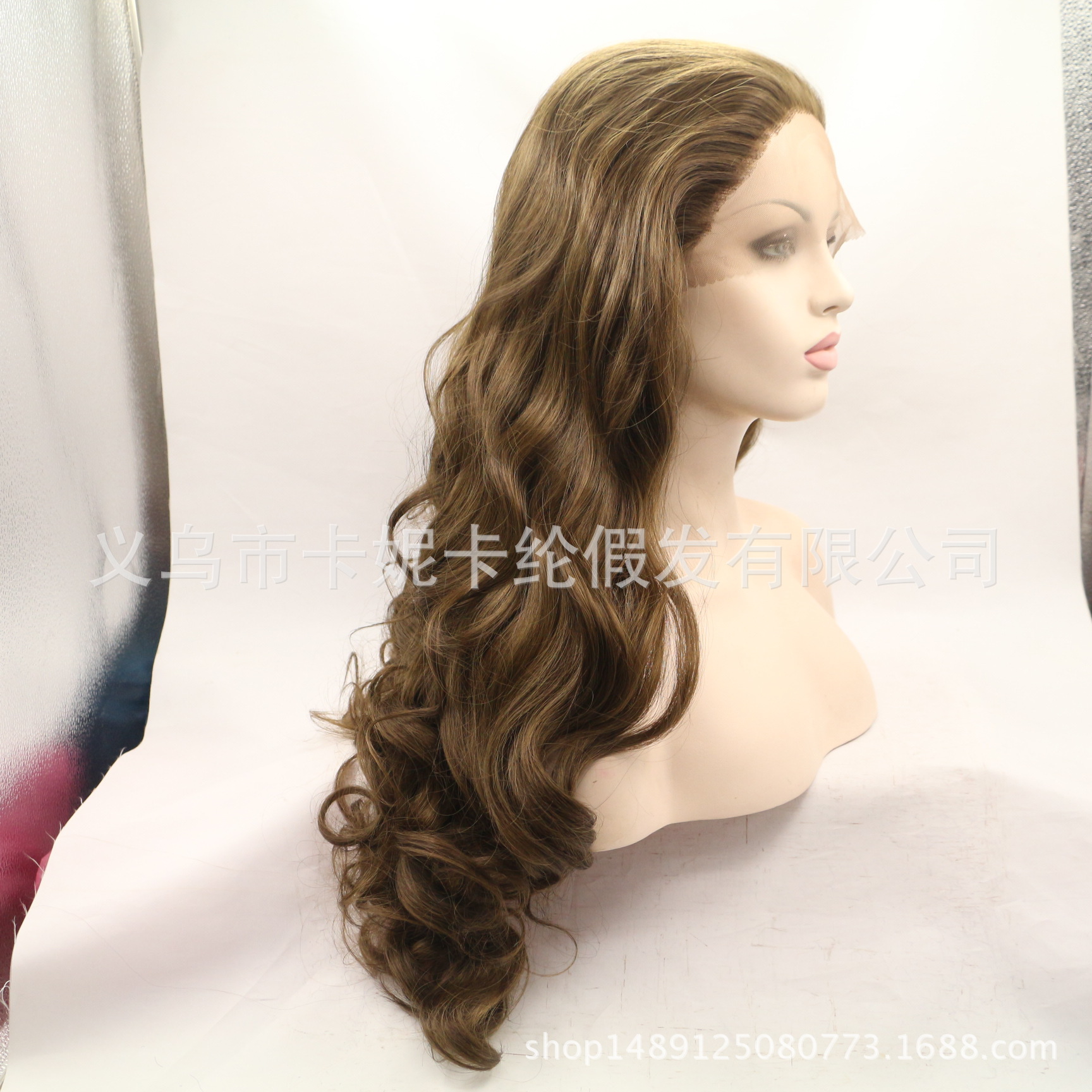 Nueva peluca de encaje de lino de color sólido, cabello largo y rizado realista