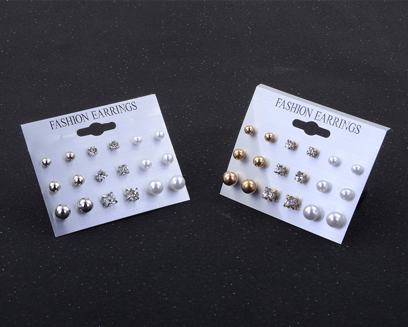 Jewelry Pearl Rhinestone Earrings Stud Earrings 9 Pairs Board Set display picture 8