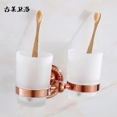 All-copper gold drain cup holder European antique bathroom pendant wash mouth cup brushing set couple European ceramics