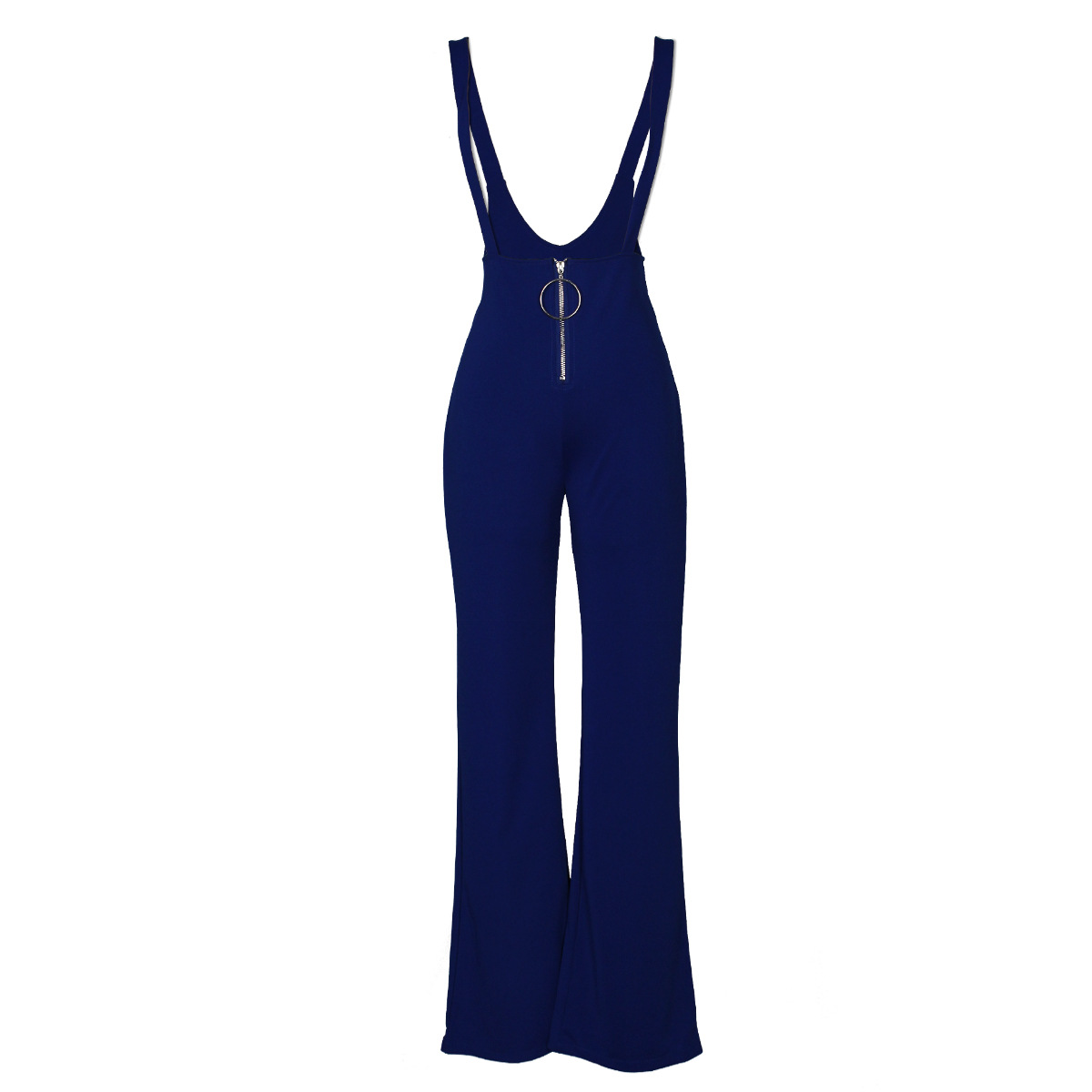 High Waist Large round Buckle Zipper Horn Leg Suspenders Large in Jumpsuits
