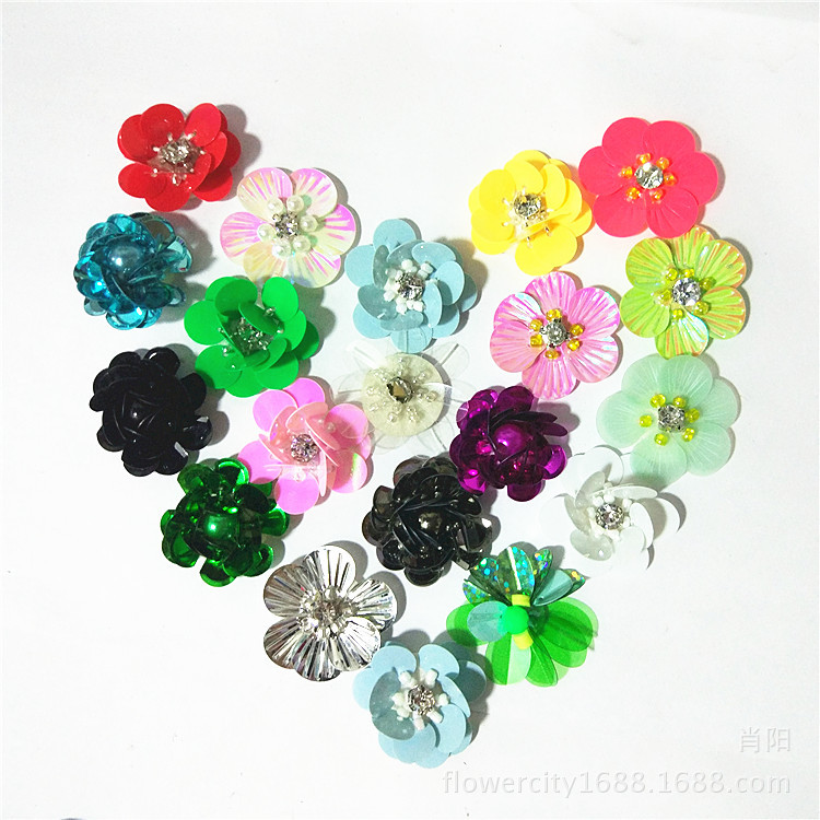 厂家定做 批发新款鞋子服装饰品配件 加工手钉珠领花童鞋亮片花|ms