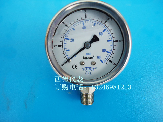 水处理设备 环保设备用60MM径向6KG耐震全不锈钢压力表