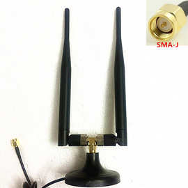 2.4G/5.8G双频双杆加强胶棒天线 高增益5DB SMA-j 吸盘延长线3米