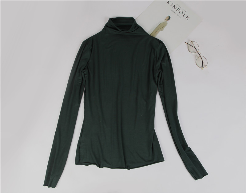 自制高领打底衫女长袖弹力紧身秋冬堆堆领T恤