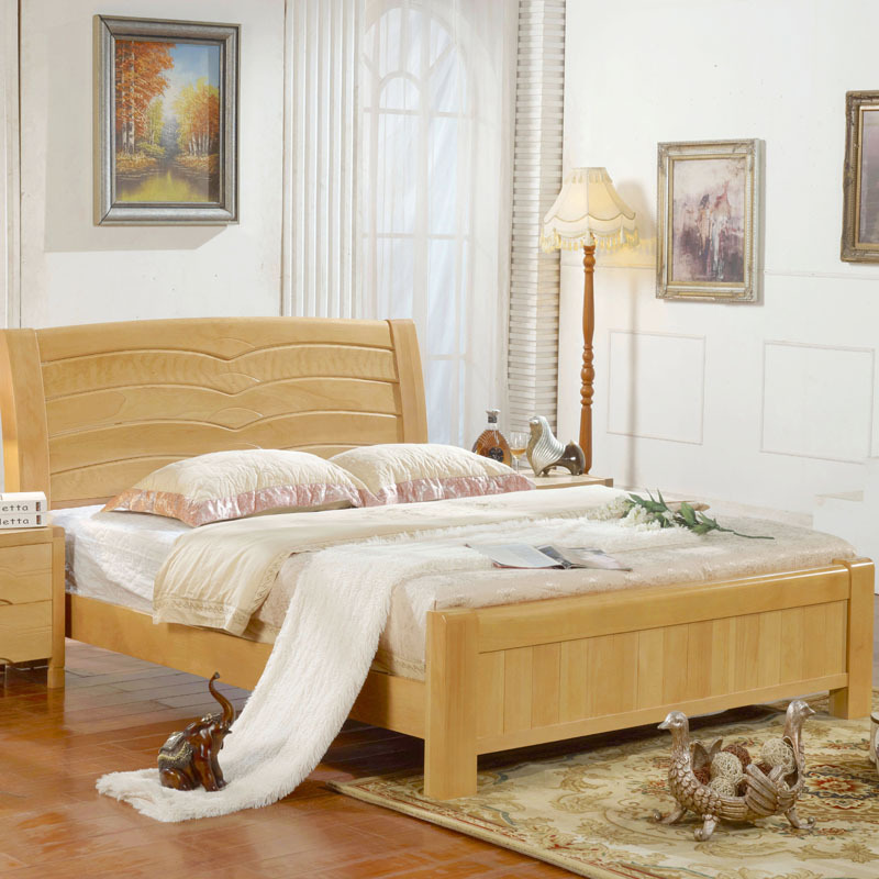 Wholesale Nankang furniture solid wood bed 1.8 meters 1.5 meters wood bed full wood high box bed storage double bed