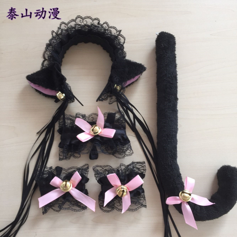 批发情趣蕾丝发箍头饰女仆卖萌头饰创意新款蕾丝猫尾猫耳发箍套装|ms
