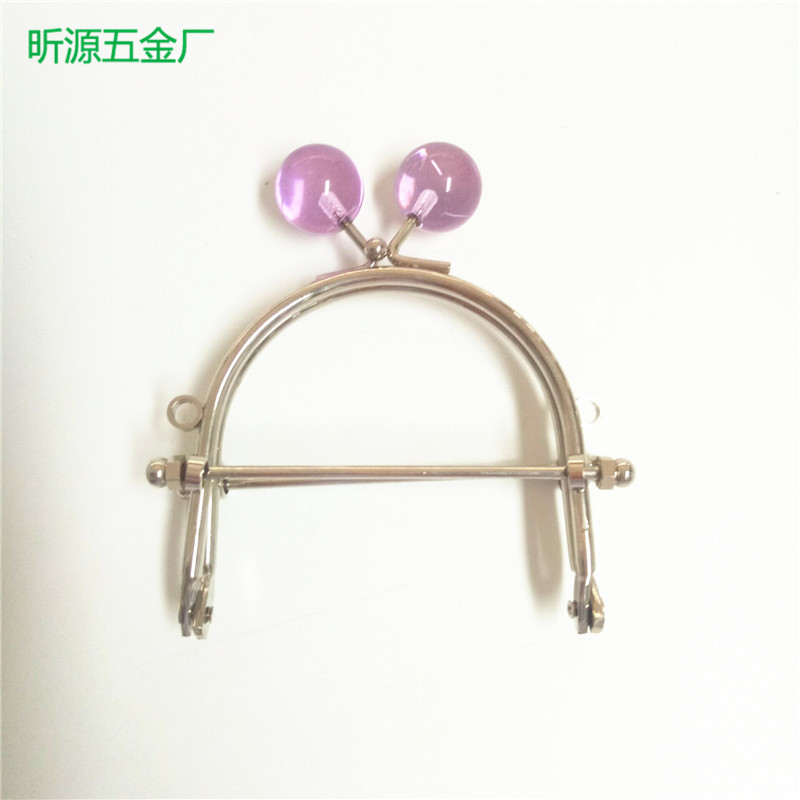 厂家供应 优质拱形紫色透明珠钱包铁线铰  手袋五金框铁夹
