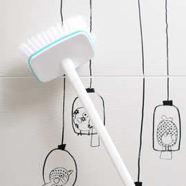 日本aisen长柄3用浴室清洁刷 毛刷 附瓷砖缝隙刷子 毛发夹 地板刷