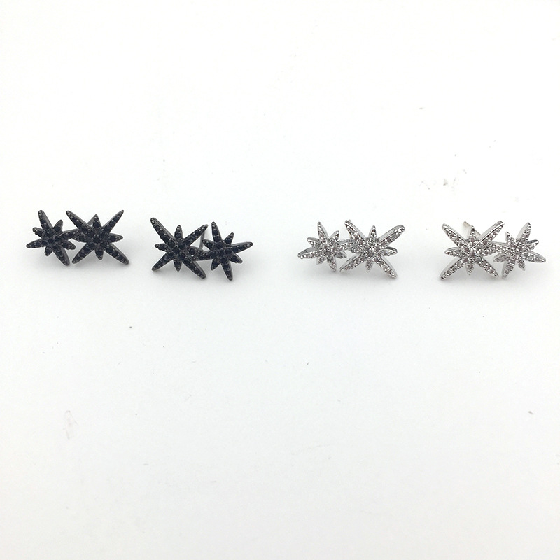 S925 Silver Needle Double Rice Word Eight-pointed Star Stud Earrings Crystal Diamond Double Meteor Earrings Earrings display picture 8