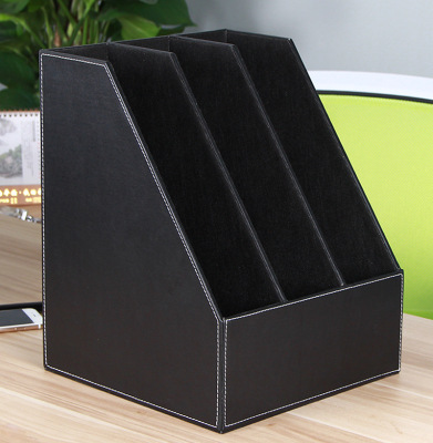 创意皮革桌面文件资料架子防滑 a4三栏文件座框书立可定制logo