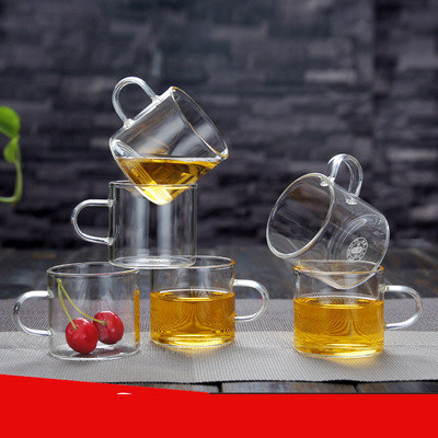小把花茶杯耐热玻璃杯带把茶杯功夫玻璃茶具100ml直筒杯厂家批发|ms