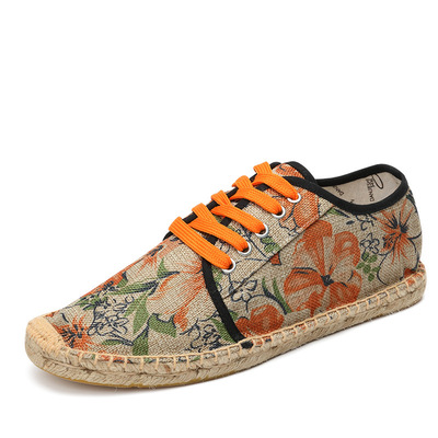 速卖通外贸帆布鞋 中国风彩绘亚麻鞋草编渔夫鞋 麻底鞋一件代发|ru