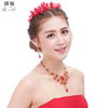 Red hair accessory for bride, jewelry, necklace and earrings, set