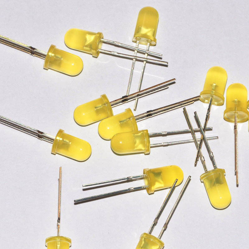 LED直插发光二极管F5MM圆头 黄发黄 黄色灯 黄光 短脚 高亮