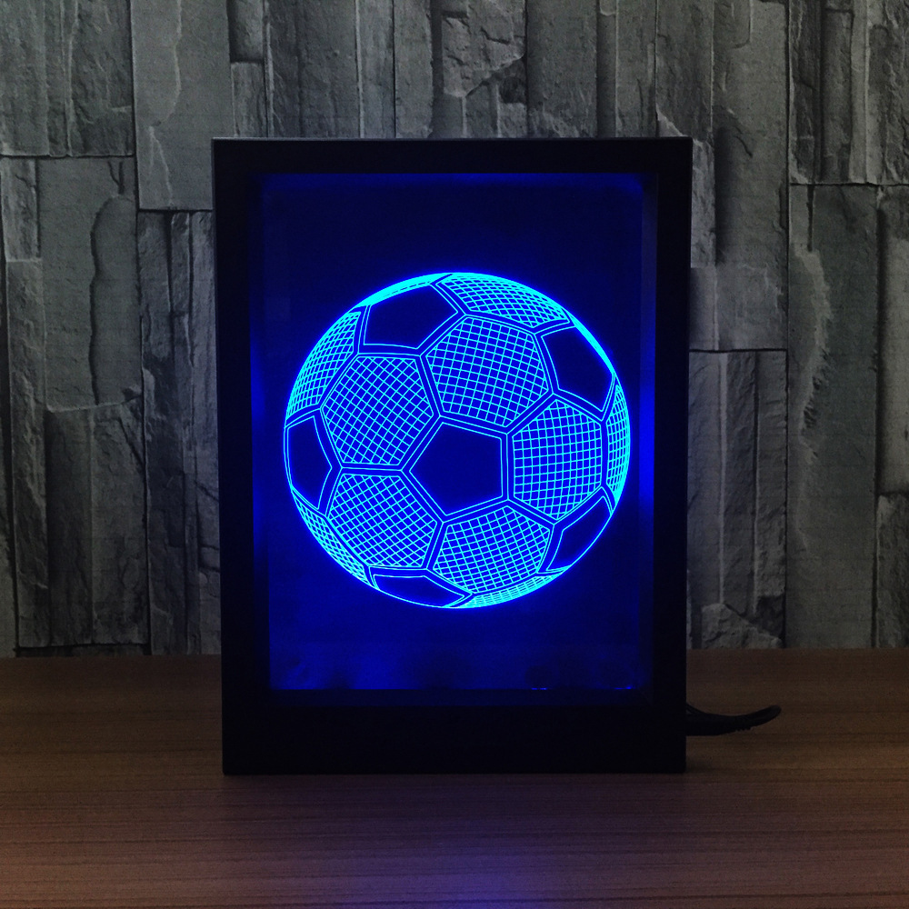 3d灯 相框式 创意产品七彩遥控触摸小夜灯足球