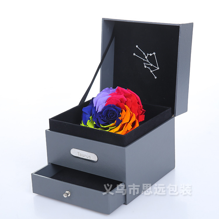 可印制loog 抽屉盒 12星座花盒七夕情人节饰品盒 永生花盒