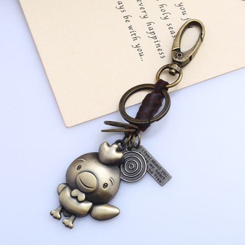 12 zodiac retro cowhide keychains, birth year accessories, creative small gifts, personalized simple car key pendants